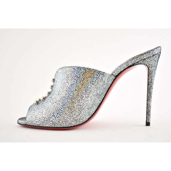 Christian Louboutin Predumule 100 Silver Nappa Mica Backless Mule Heel Pump 36.5 - Picture 8 of 12